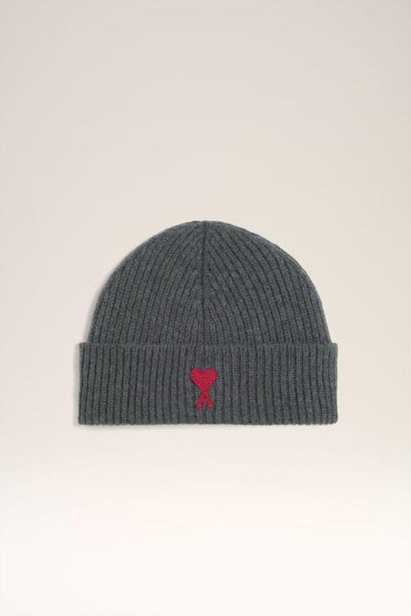 AMI Beanie - Heather Grey Red