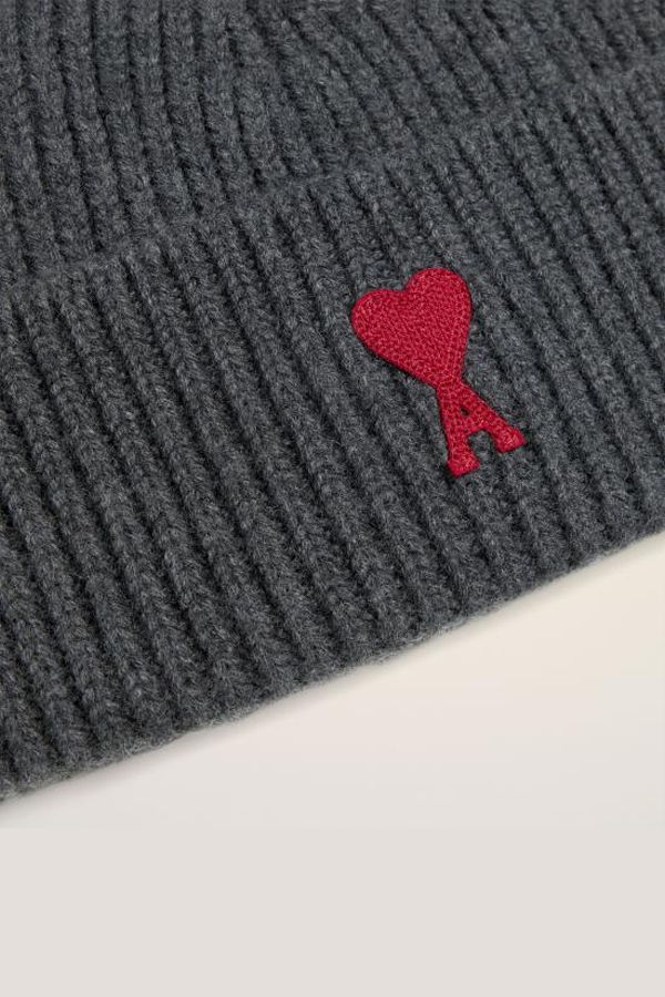 AMI Beanie - Heather Grey Red