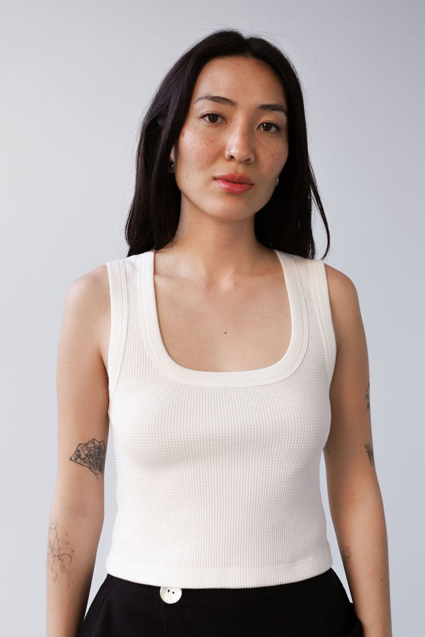 Noble Waffle Square Crop Tank - Bone