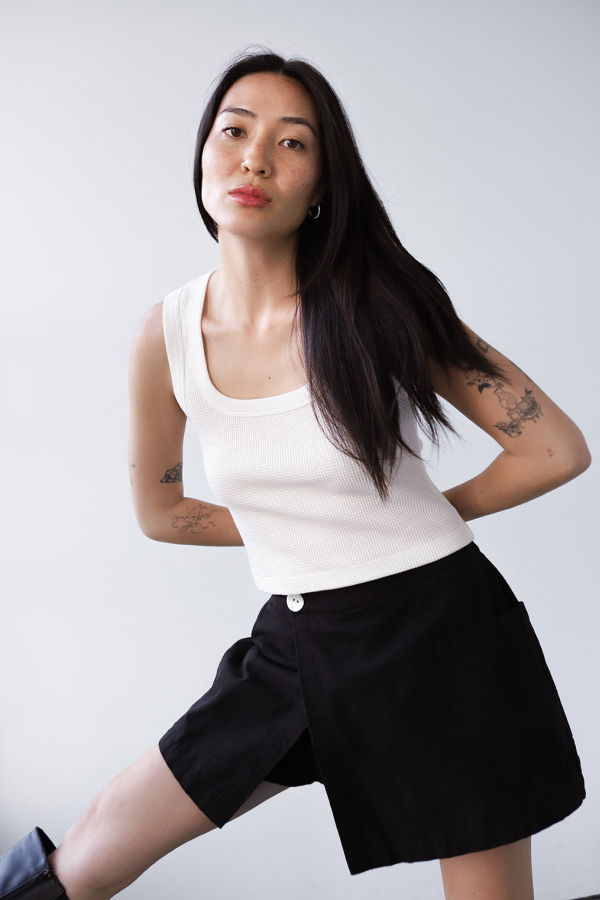 Noble Waffle Square Crop Tank - Bone