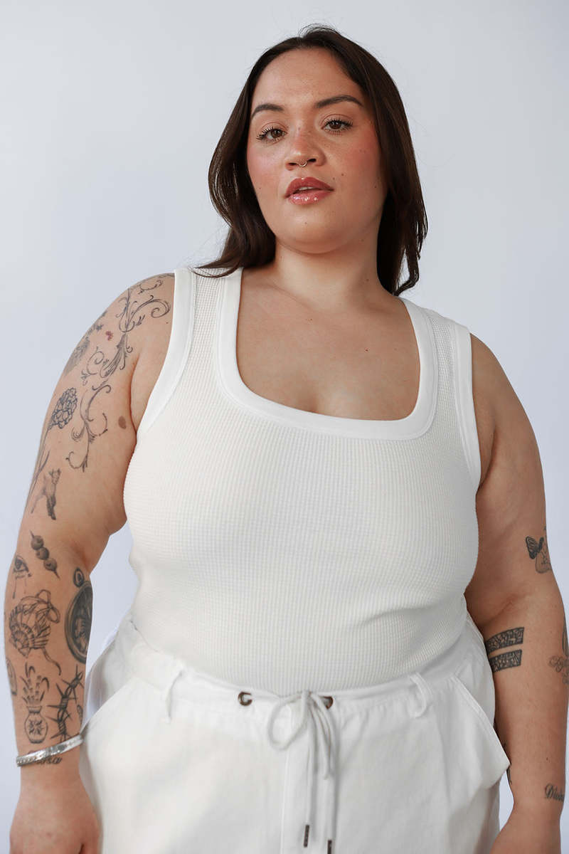 Noble Waffle Square Crop Tank - Bone