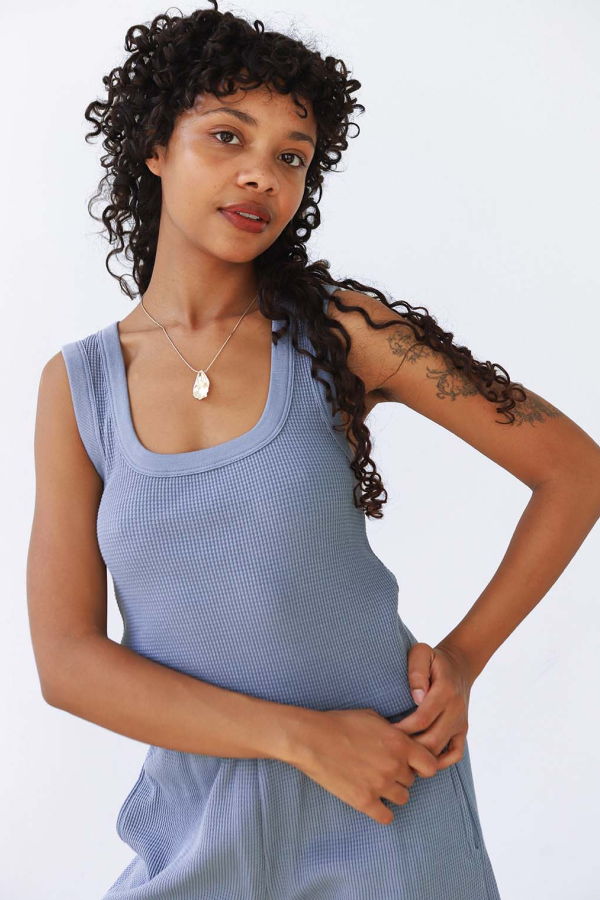 Noble Waffle Square Crop Tank - Pebble Blue