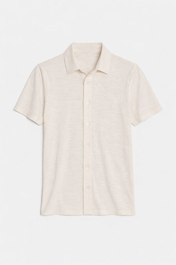 Blue&Cream Short Sleeve Slub Buttondown - Cream