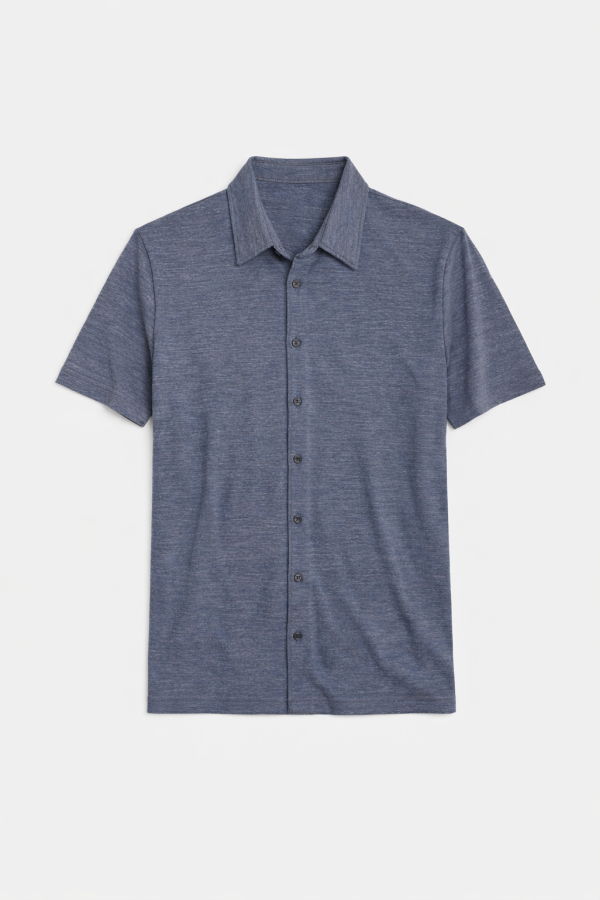 Blue&Cream Short Sleeve Buttondown Slub Jersey - Grey Heather