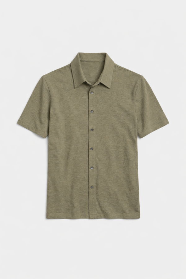 Blue&Cream Short Sleeve Slub Buttondown - Olive