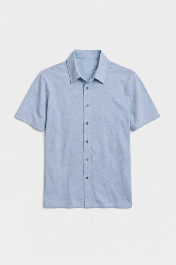 Blue&Cream Short Sleeve Slub Buttondown - Patina Blue