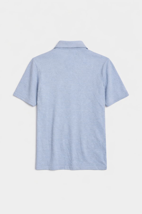 Blue&Cream Short Sleeve Slub Buttondown - Patina Blue