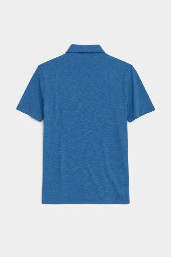 Blue&Cream Slub Jersey Short Sleeve Buttondown - Sea Blue