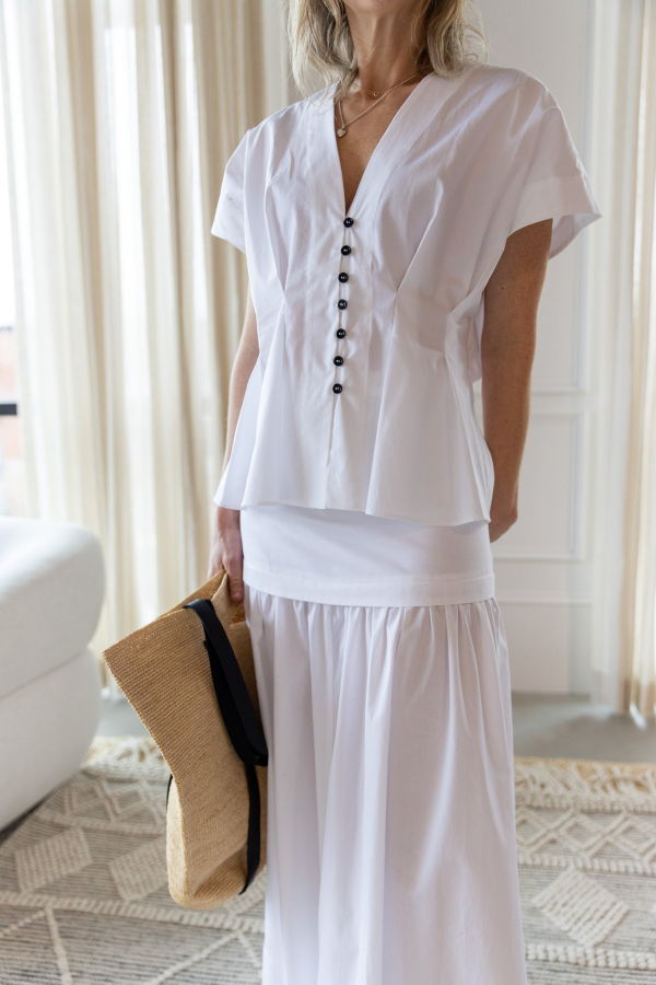 House of Dagmar Cinched Cotton Top - White