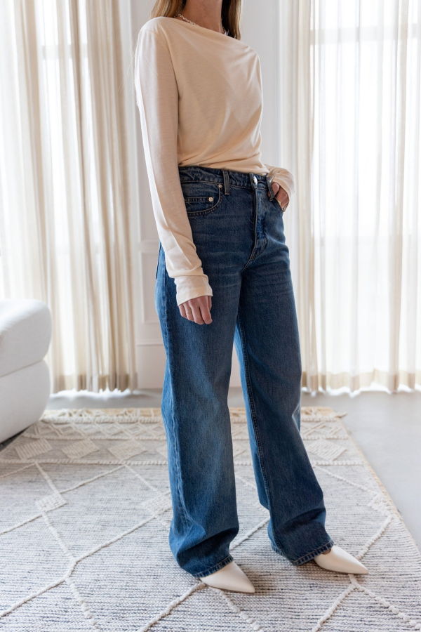 House of Dagmar Long Sleeve Square Neck Top - Cream White