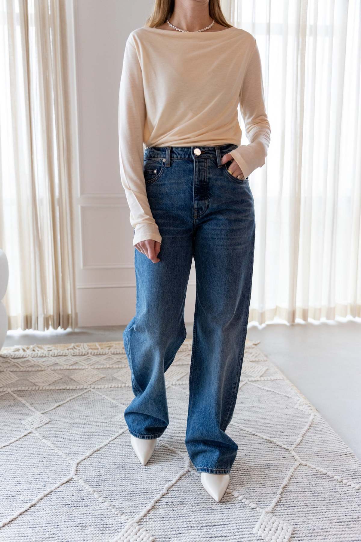 House of Dagmar Long Sleeve Square Neck Top - Cream White - Image 5 of 8