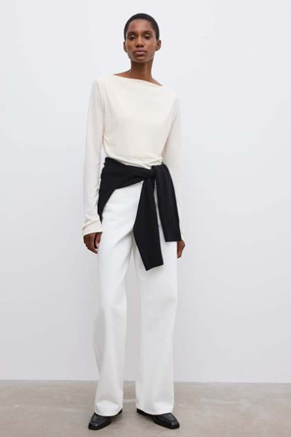 House of Dagmar Long Sleeve Square Neck Top - Cream White