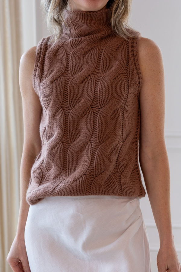 SABLYN Salvia Sleeveless Cable Turtleneck Sweater