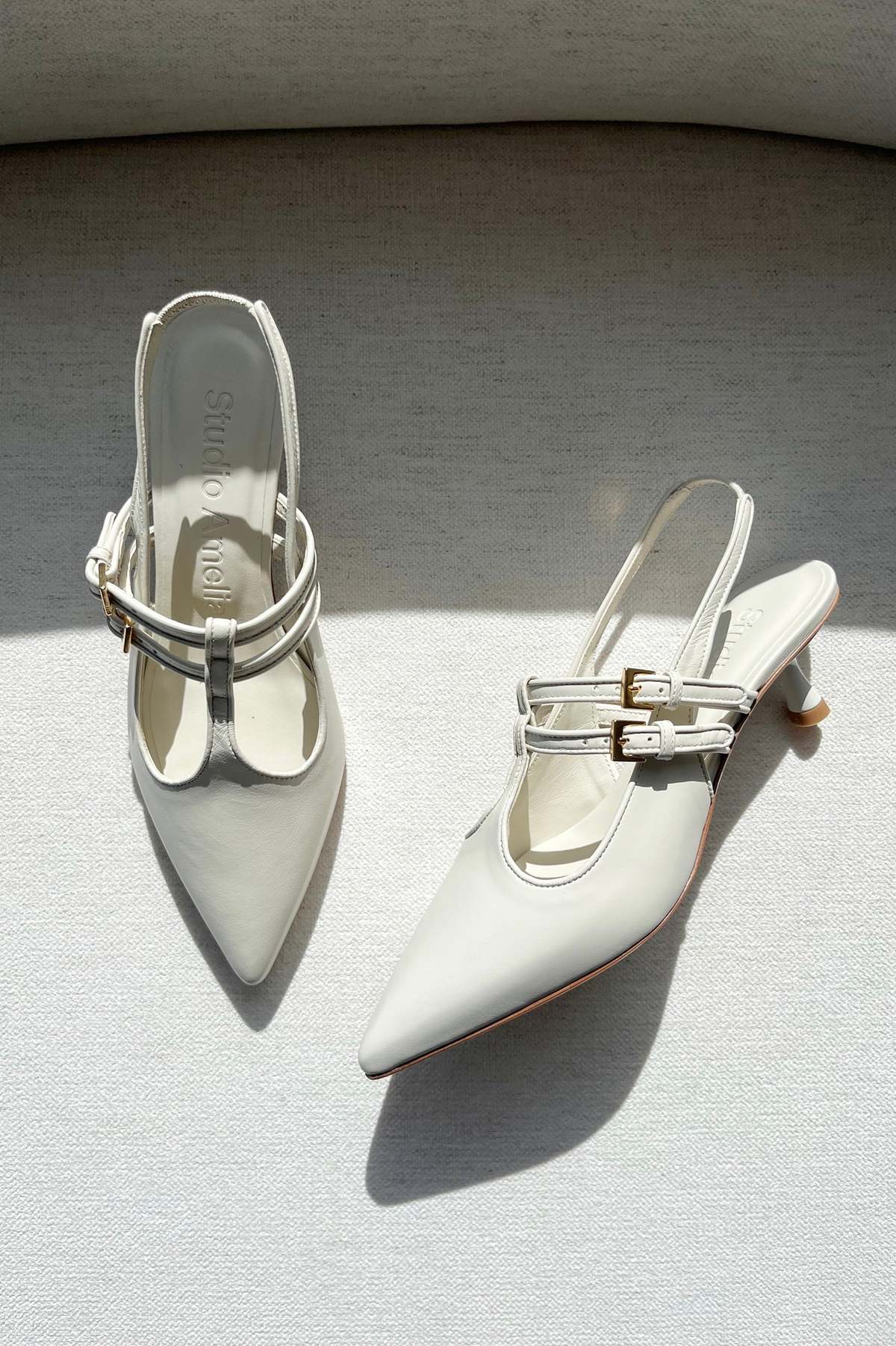 STUDIO AMELIA Alto 50 Slingback Heels - Cream - Image 3 of 8