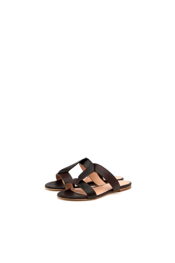 Rupert Sanderson Lyestra Flat Sandals - Tobacco / Ebony Black