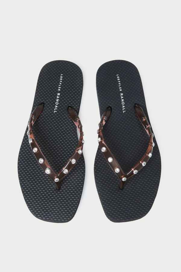 Loeffler Randall Taryn Crystal Jelly Flip Flop Sandals - Brown/ Black