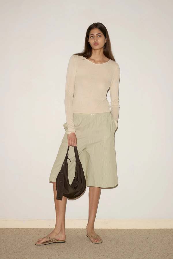 Deiji Studios Long Lounger Shorts - Pistachio Stripe