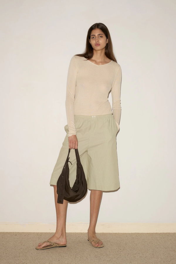 Deiji Studios Long Lounger Shorts - Pistachio Stripe