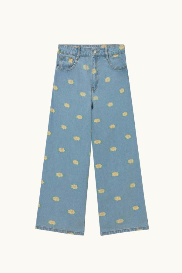 The Tiny Big Sister Striped Berta Denim Floral Jeans - Light Wash Denim