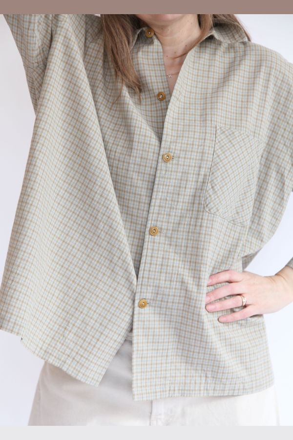 Dopple & Scent Dobby Check Oversized Shirt - Beige