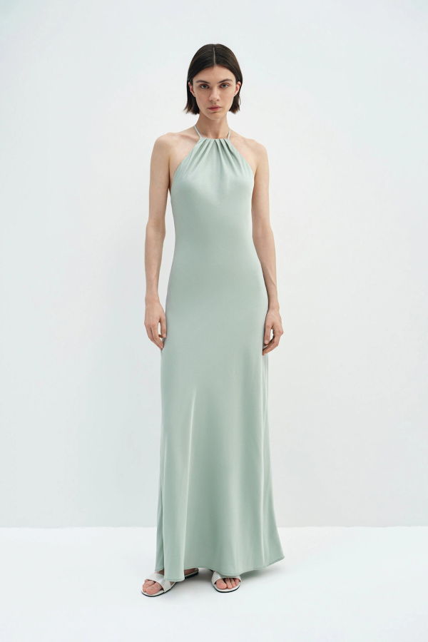 Sophie Rue Sage Satin Halter Maxi Dress
