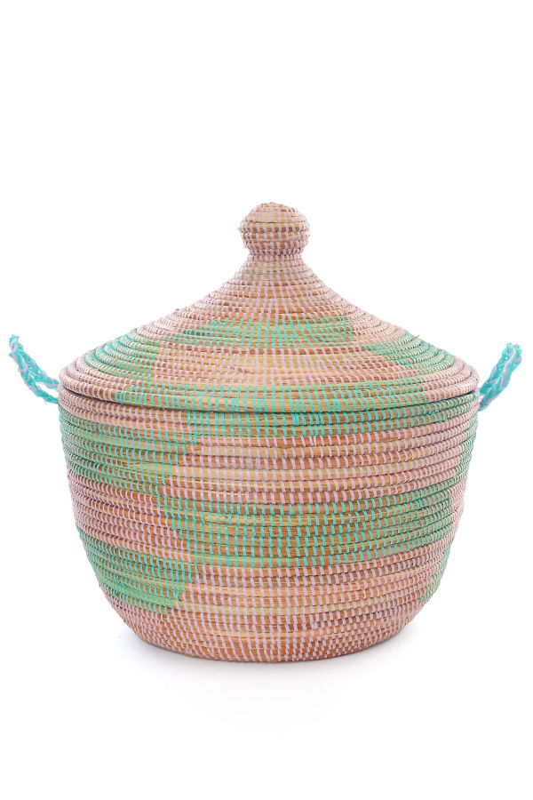 African Modern Aqua & Lavender Herringbone Storage Basket