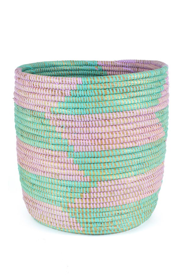 African Modern Aqua And Lavender Herringbone Bath Bin Basket