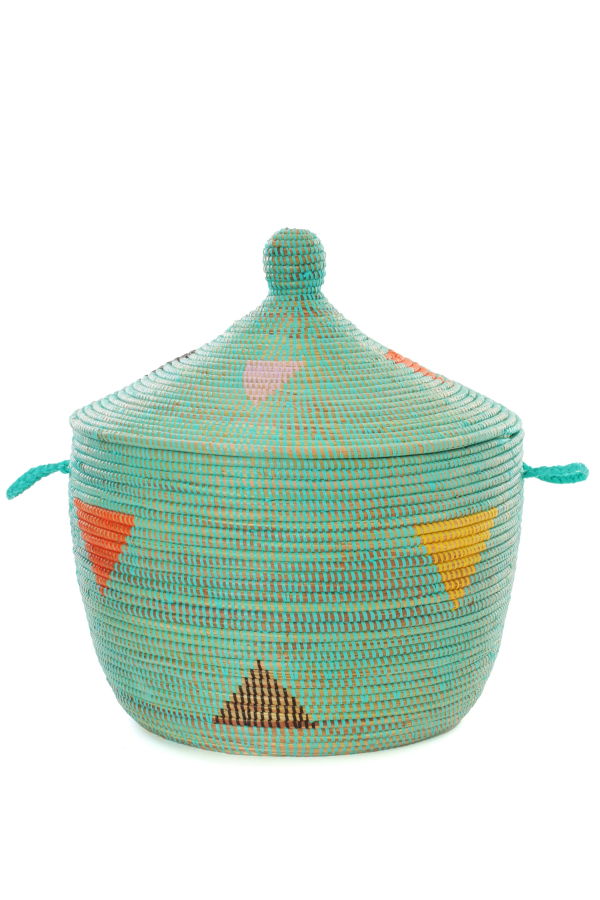 African Modern Aqua Teranga Triangles Lidded Storage Basket