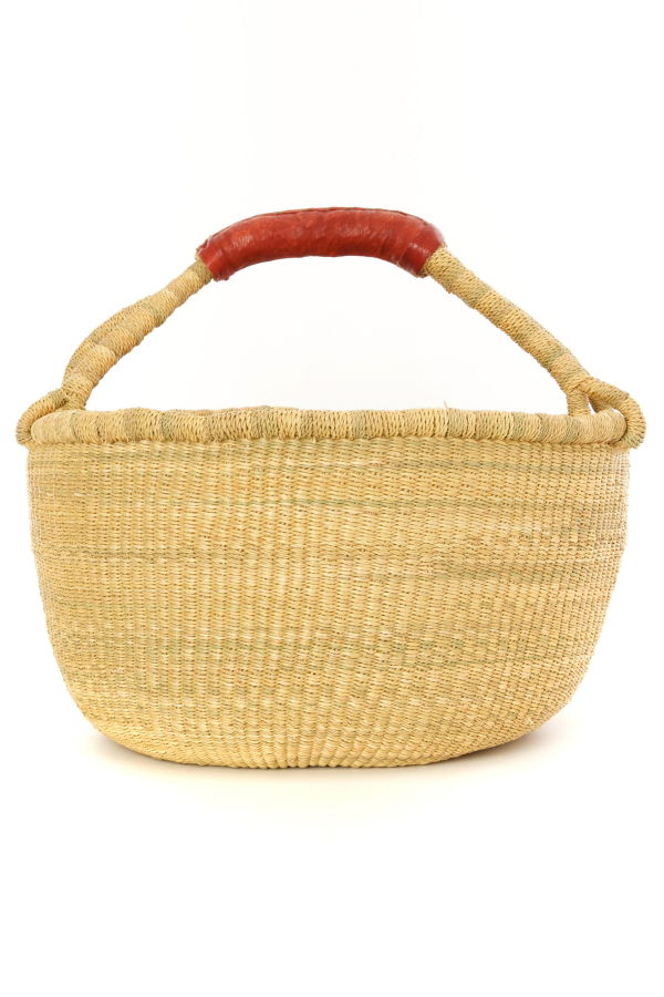 African Modern Farmer's Market Shopper Basket with Leather Handle