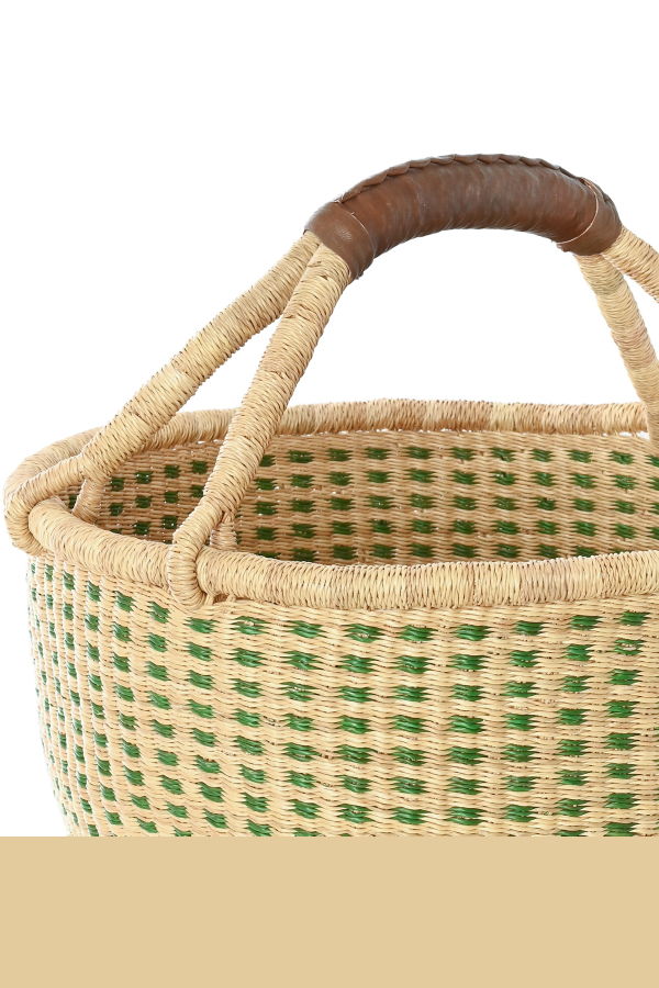 African Modern Forest Green and Natural Checked Bolga Basket
