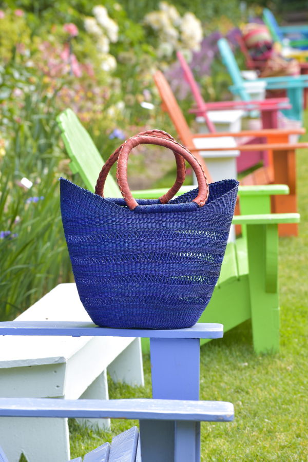 African Modern Ghanaian Lacework Wing Shopper with Leather Handles Bag