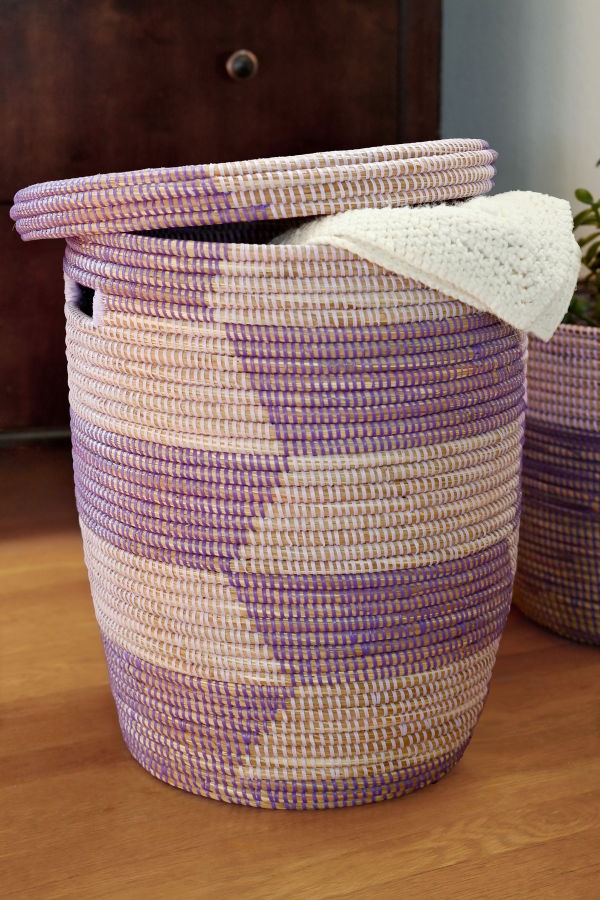 African Modern Herringbone Flat Lid Hamper Basket