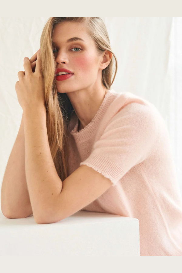 Jumper 1234 Distressed T-Shirt Sweater - Pale Pink