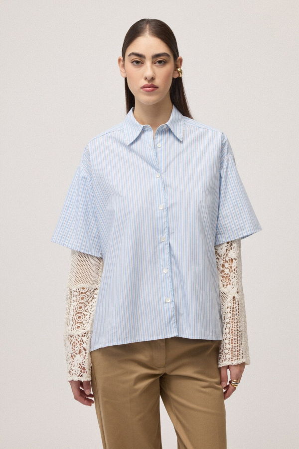 Ottod'Ame Striped Shirt with Macramé Shirt