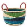 African Modern Shades of Blue Triangle Design Bolga Basket with Leather Handles - Thumbnail 1