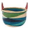 African Modern Shades of Blue Triangle Design Bolga Basket with Leather Handles - Thumbnail 3