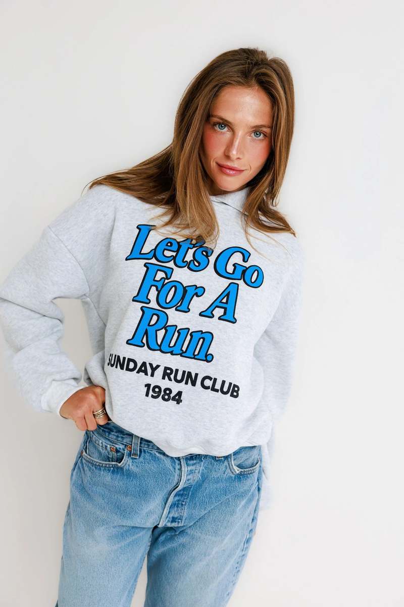 Sunny Somewhere Sunday Run Club Classic Hoodie Sweatshirt - Heather Ash