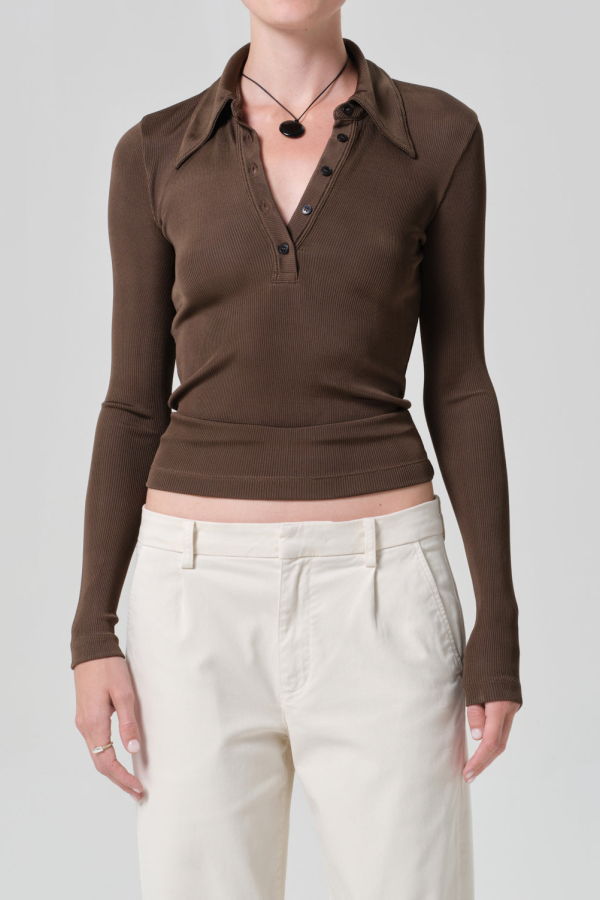 Citizens of Humanity Shaea Polo Top - Cocoa