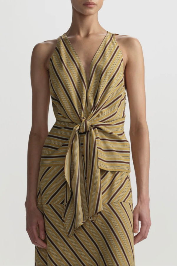 A.L.C. Elle Tie Front Top - Curry/Ganache