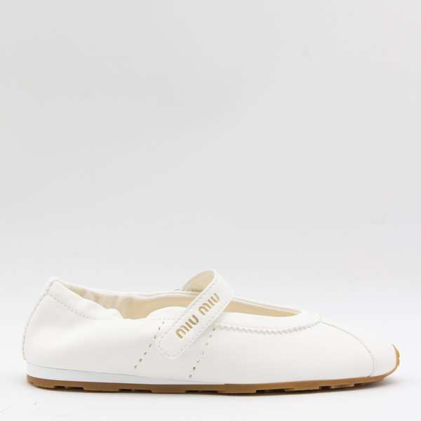 MIU MIU Plume Leather Flats - Ivory