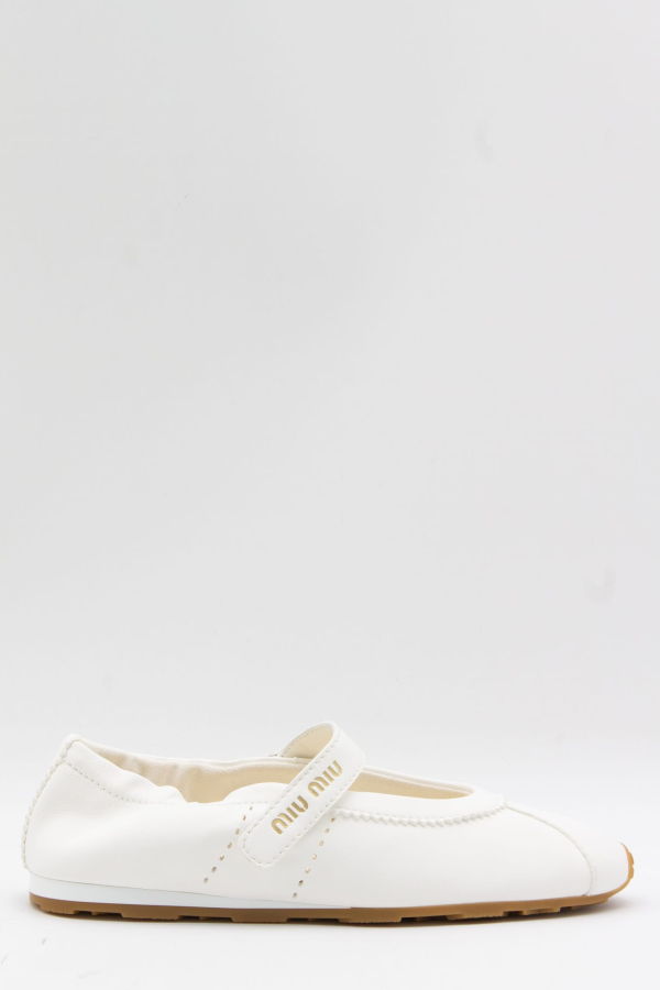 MIU MIU Plume Leather Flats - Ivory