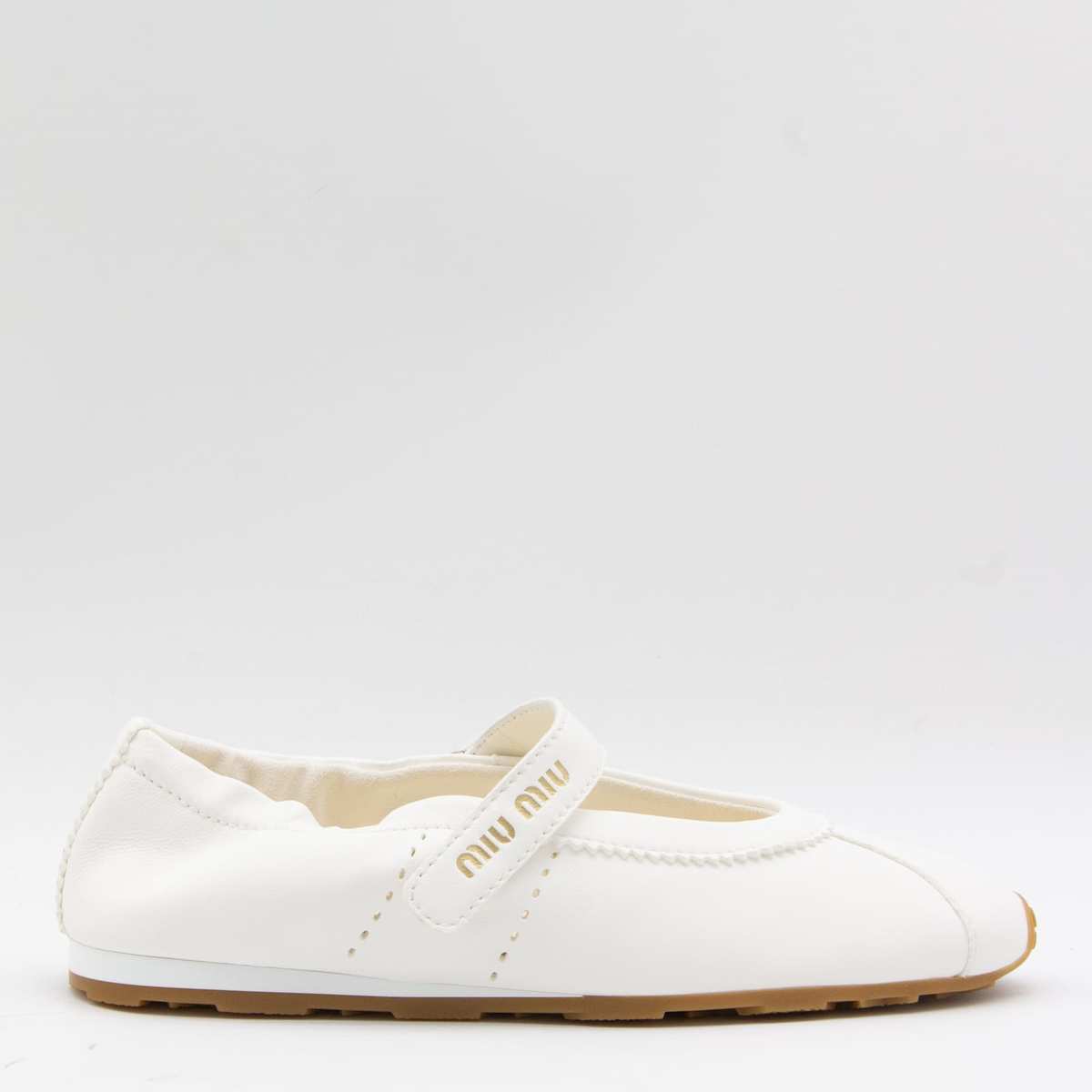 MIU MIU Plume Leather Flats - Ivory - Image 1 of 4