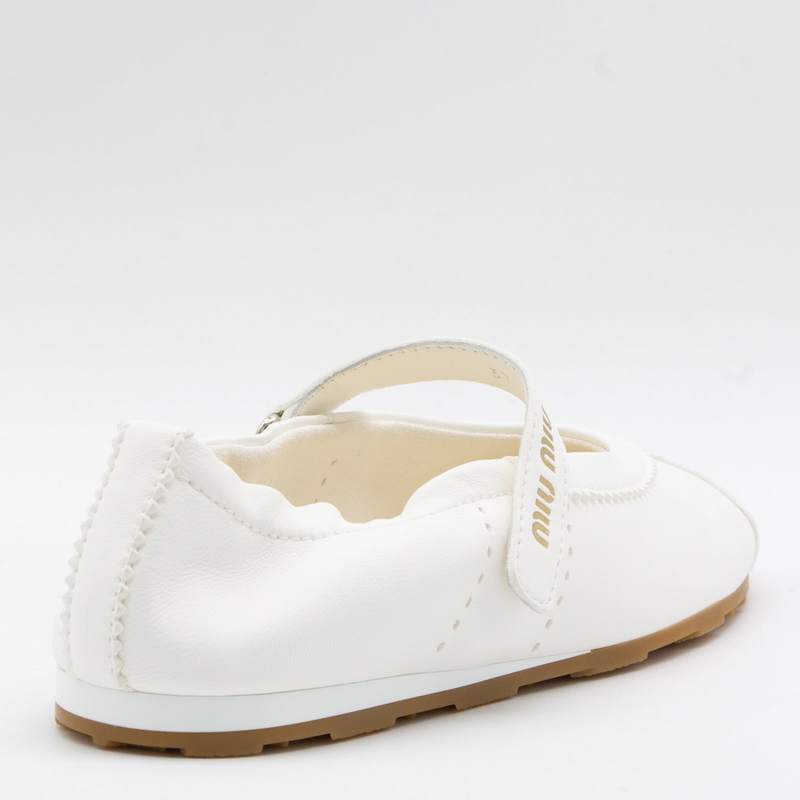 MIU MIU Plume Leather Flats - Ivory