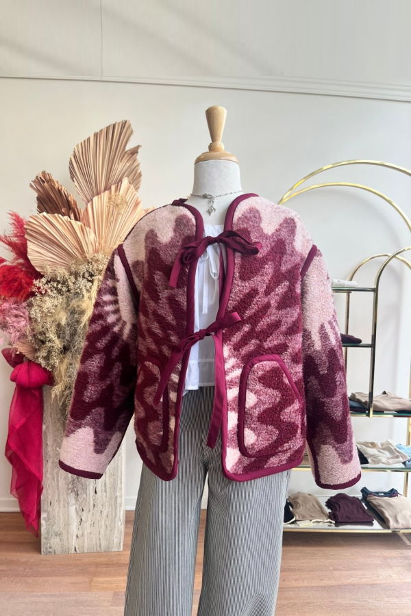 Middle Sister Co. Quilted Coat - Burgundy