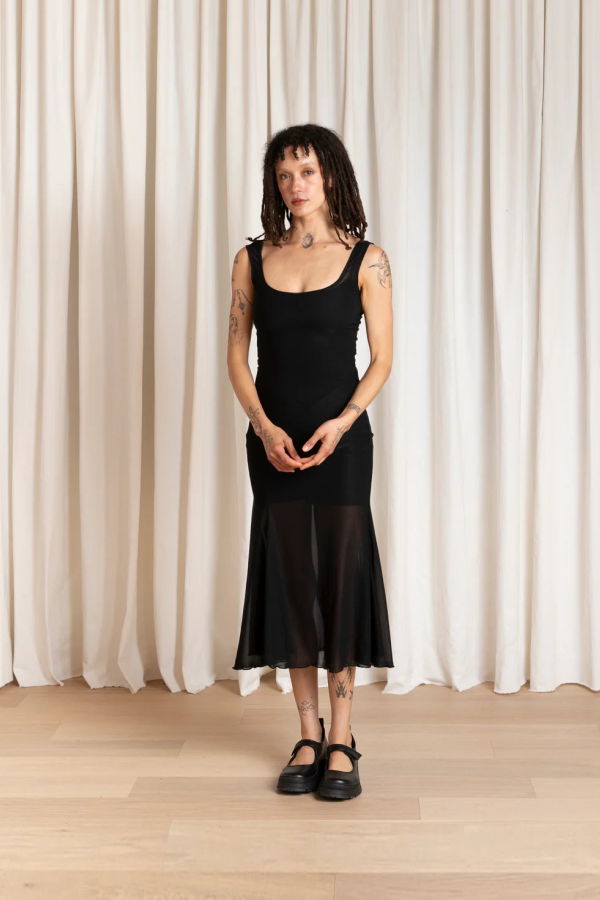 Ali Golden Tank Dress with Asymmetrical Hem - Black