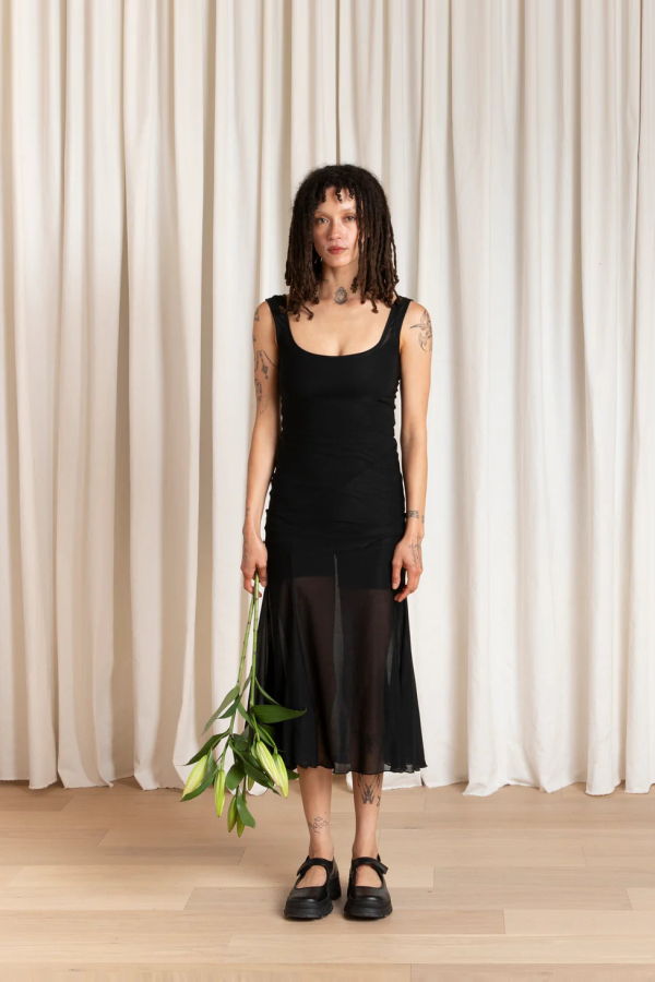 Ali Golden Tank Dress with Asymmetrical Hem - Black