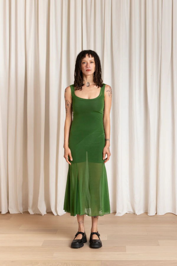 Ali Golden Tank Dress with Asymmetrical Hem Dress - Grass Green