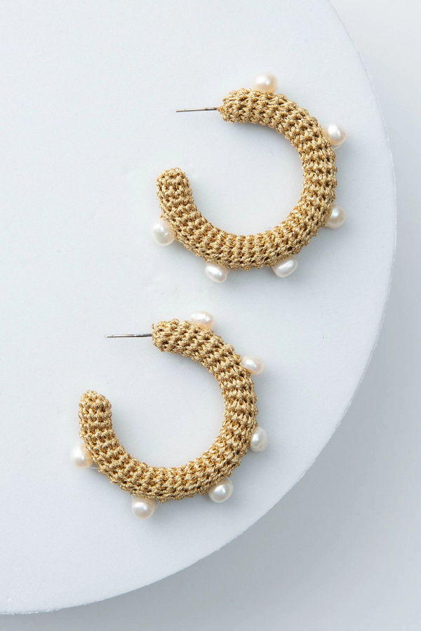 Noonday Golden Crochet Pearl Hoop Earrings