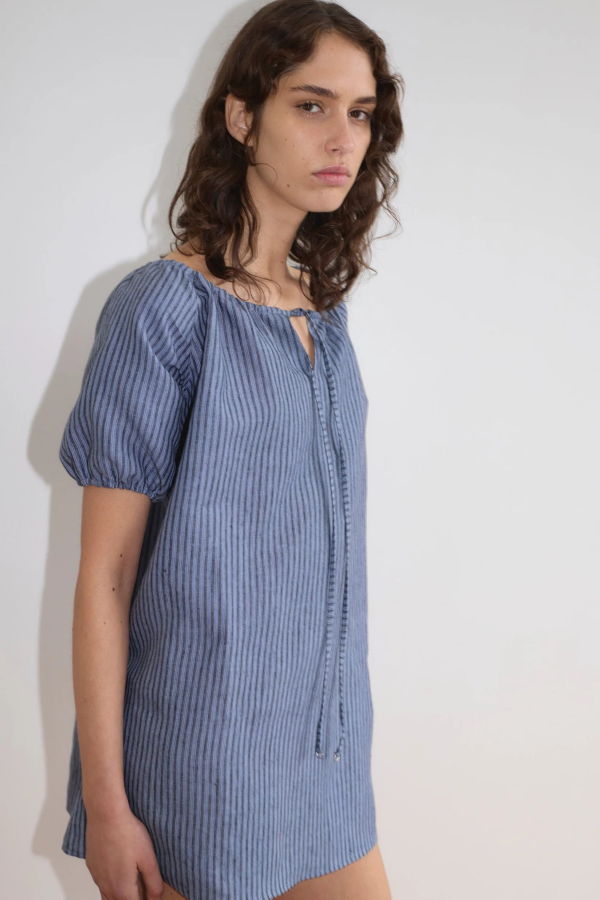 Deiji Studios Azure Stripe Linen Smock Dress
