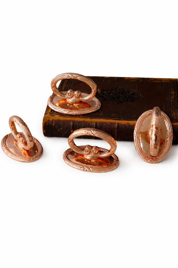 Coppermill Kitchen Vintage Inspired Copper Napkin Rings with Embossed Cross & Bow Pattern - Copper